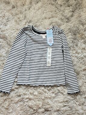 Cat & Jack Black and White Striped Ribbed Long-Sleeve Top